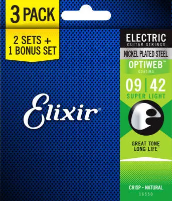 Electric Guitar Strings with OPTIWEB Coating, Super Light 9-42, 3 for 2 Pack