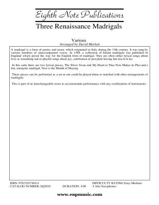 Three Renaissance Madrigals - Gibbons/Di Lasso/Morley/Marlatt - 4 Alto Saxophones