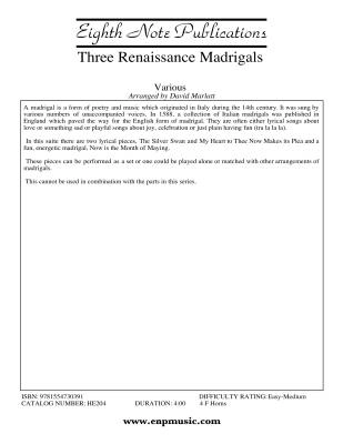 Eighth Note Publications - Three Renaissance Madrigals - Gibbons/Di Lasso/Morley/Marlatt - 4 F Horns