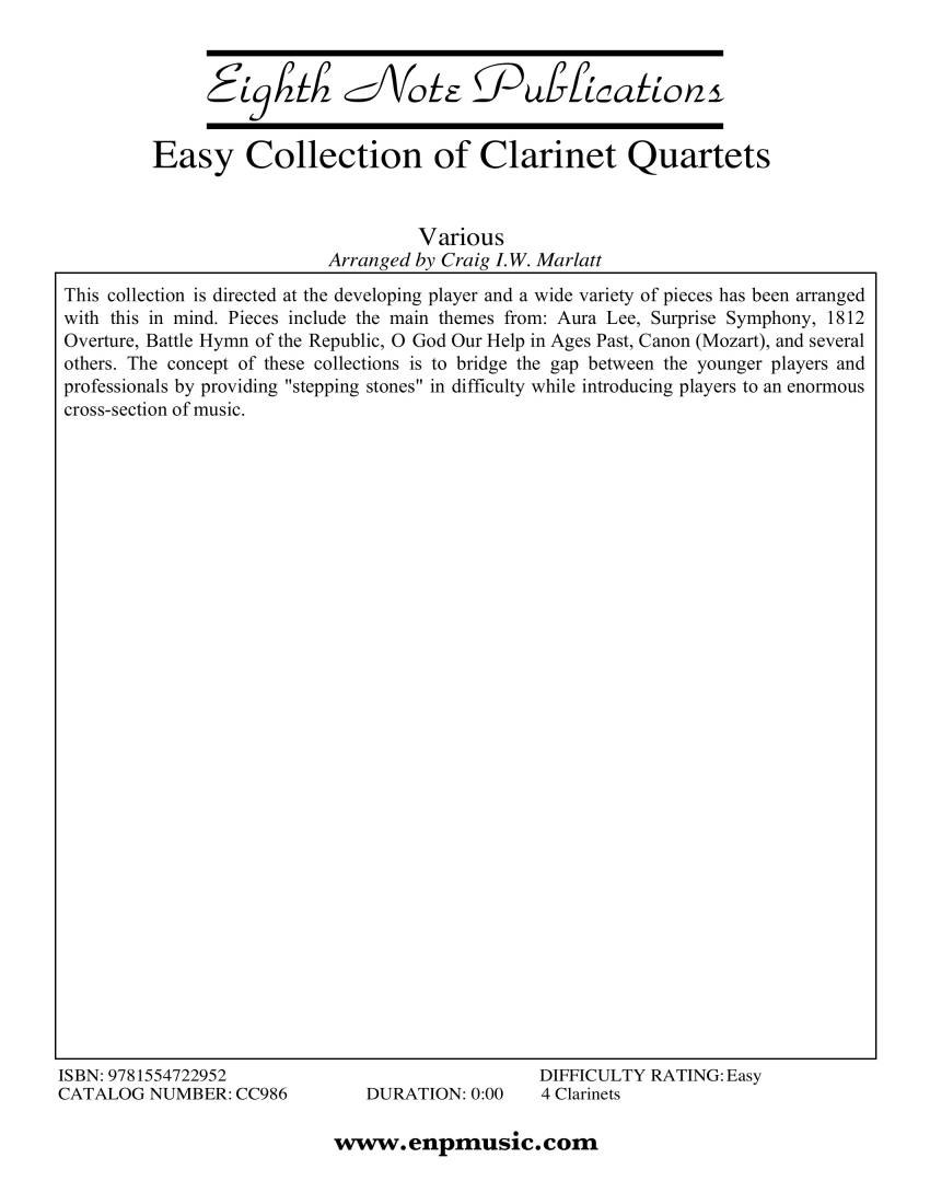 Easy Collection of Clarinet Quartets - Marlatt - 4 Clarinets