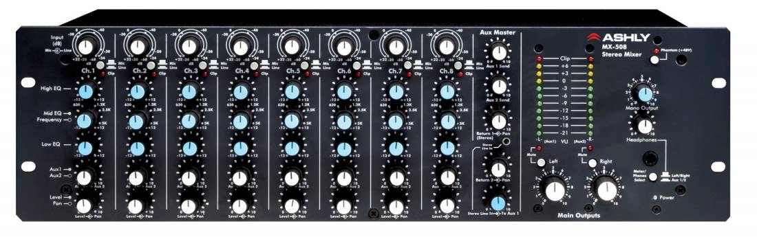 MX508 8-Input Stereo Mixer w/ EQ & Sends