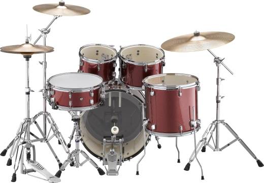 Rydeen 5-Piece Drum Kit (20, 10, 12, 14, & Snare) w/ Hardware & Cymbals - Burgundy Glitter