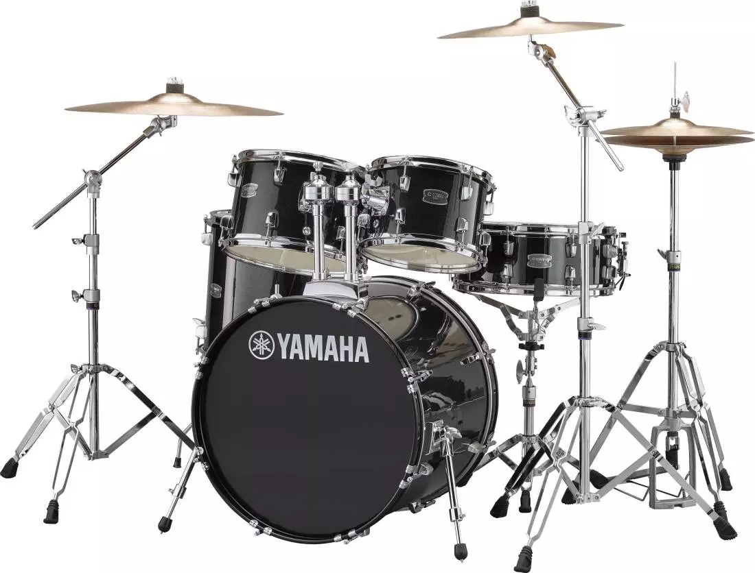 Rydeen 5-Piece Drum Kit (20, 10, 12, 14, & Snare) w/ Hardware & Cymbals - Black Glitter