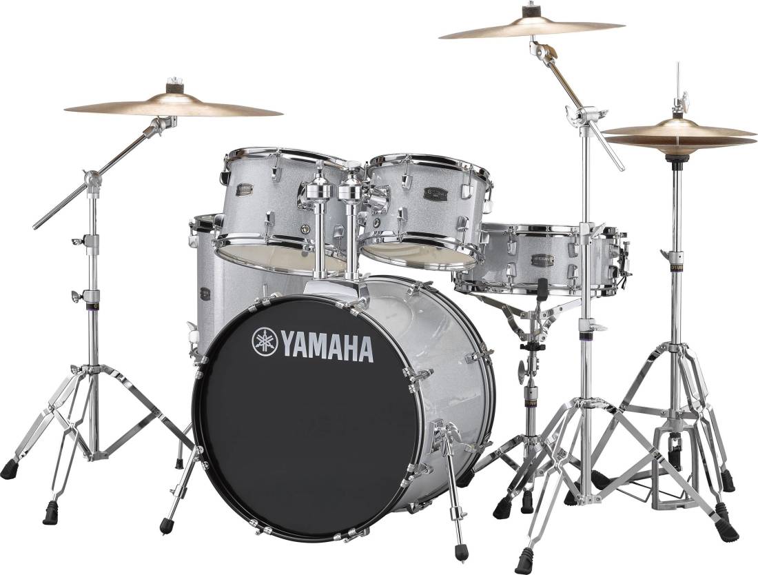Rydeen 5-Piece Drum Kit (20, 10, 12, 14, & Snare) w/ Hardware & Cymbals - Silver Glitter