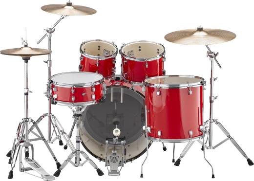 Rydeen 5-Piece Drum Kit (22, 10, 12, 16, & Snare) w/ Hardware & Cymbals - Hot Red