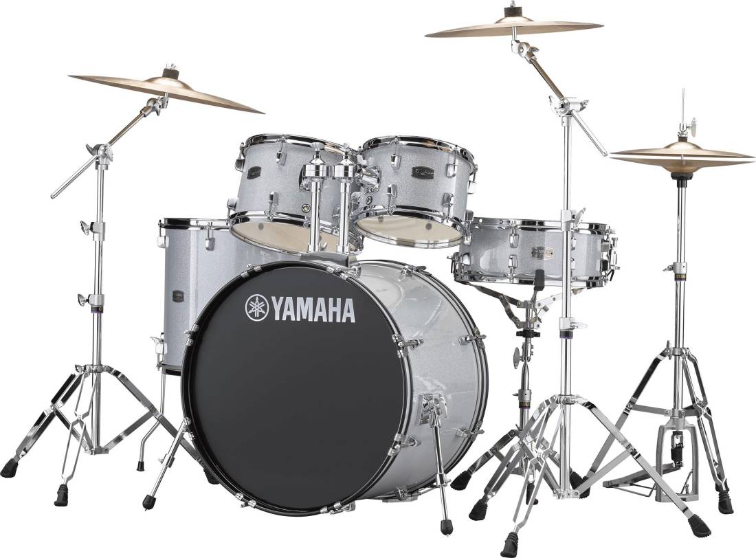 Rydeen 5-Piece Drum Kit (22, 10, 12, 16, & Snare) w/ Hardware & Cymbals - Silver Glitter