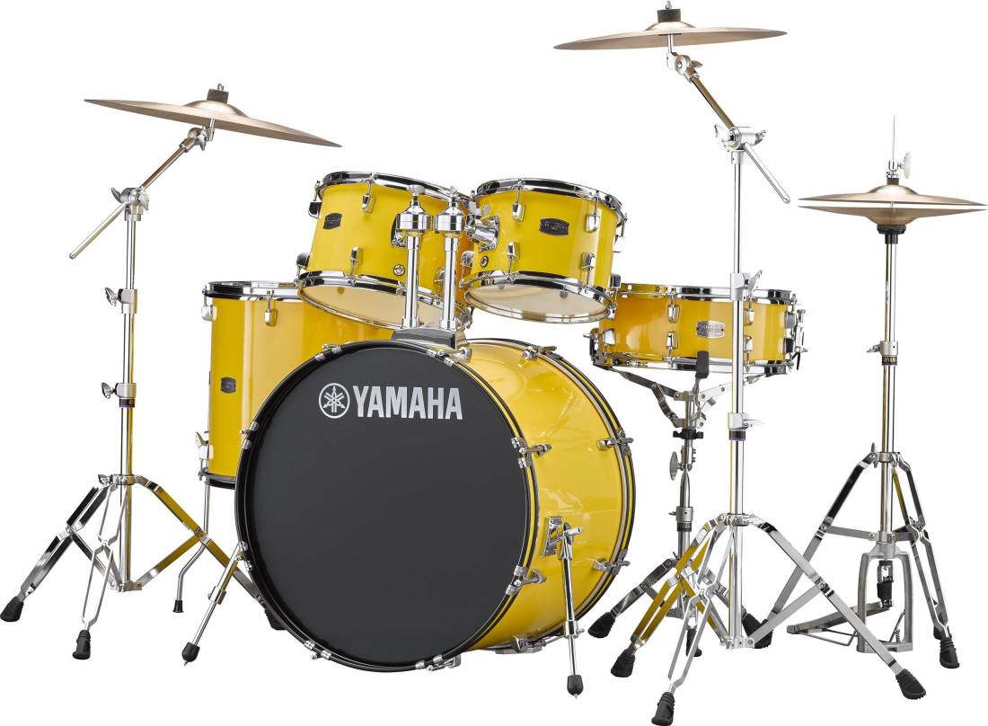 Rydeen 5-Piece Drum Kit (22, 10, 12, 16, & Snare) w/ Hardware & Cymbals - Mellow Yellow
