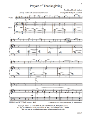 Prayer of Thanksgiving - Anderson - Violin/Piano - Sheet Music
