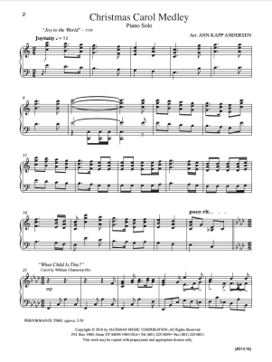 Christmas Carol Medley - Andersen - Solo Piano - Sheet Music