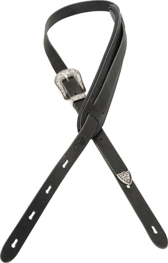 1 Inch Veg-Tan Leather Guitar Strap - Black