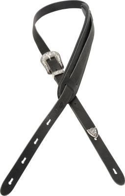 1 Inch Veg-Tan Leather Guitar Strap - Black