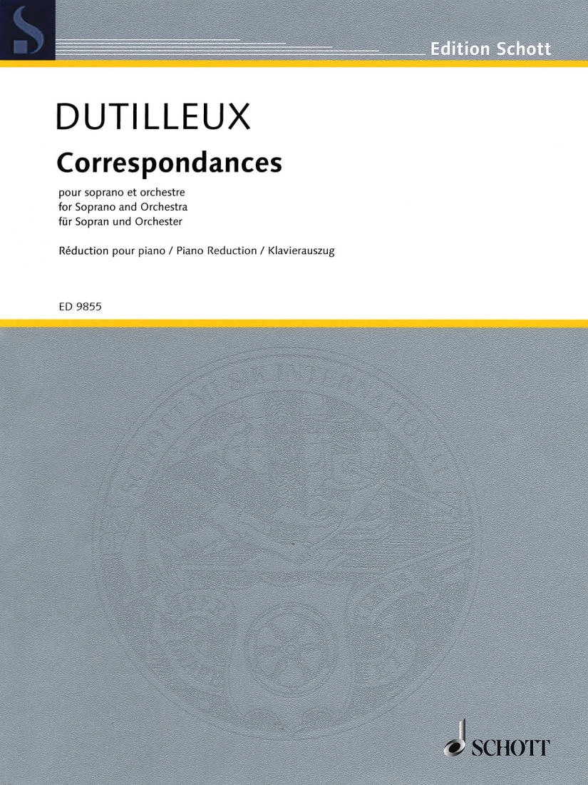 Correspondances for soprano and orchestra - Dutilleux - Voice/Piano Reduction - Book