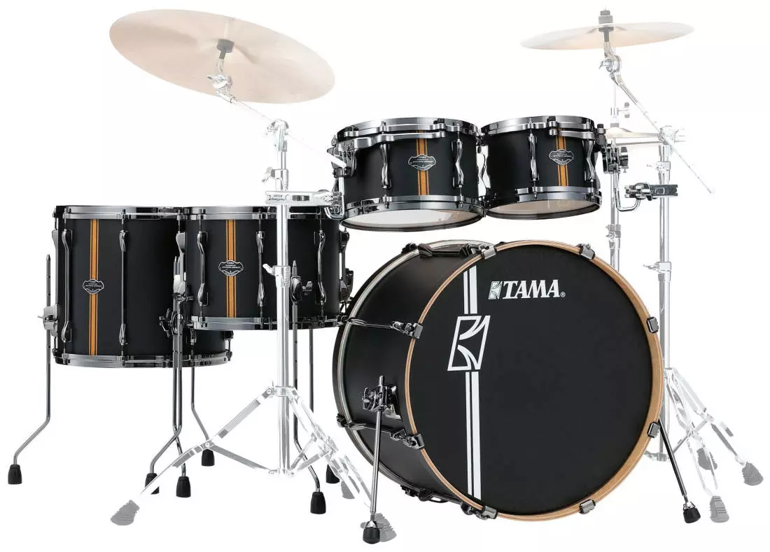 Hyper-Drive Duo 5-Piece Shell Pack (10,12,16,22,Snare) - Flat Black Vertical Stripe