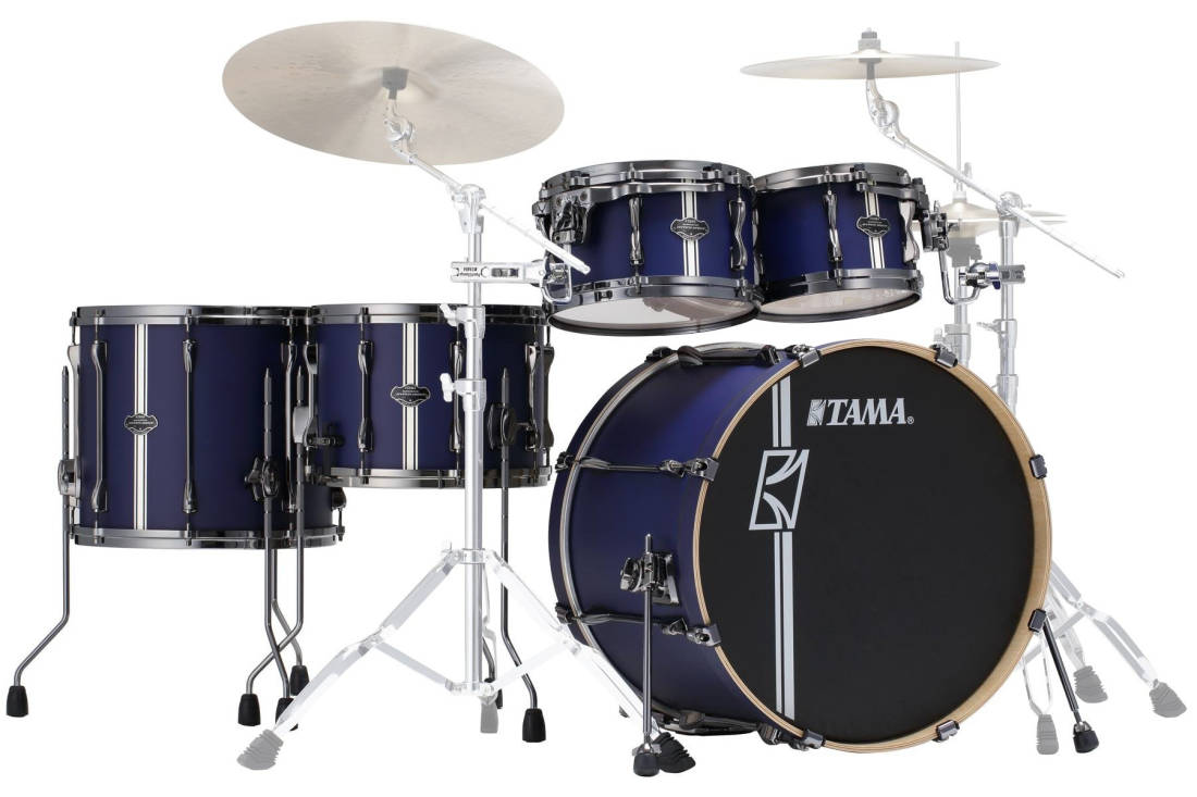 Hyper-Drive Duo 5-Piece Shell Pack (10,12,16,22,Snare) - Satin Blue Vertical Stripe