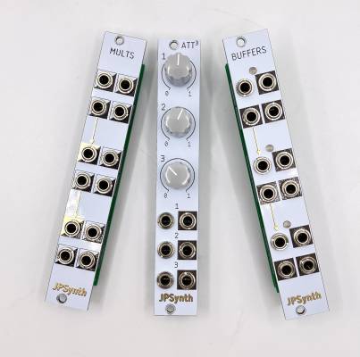 JP SYNTH Essentials: Buffered Multiples, Triple Attenuators, and 4 channel Stereo Mixer