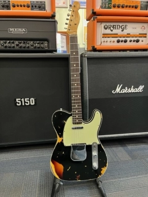 Fender Custom Shop 1960 Telecaster Custom Heavy Relic Aged Black over Chocolate 3 Colour Sunburst