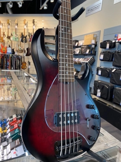 Sterling by Music Man StingRay Ray35PB 5-String Bass - Dark Scarlet Burst Satin