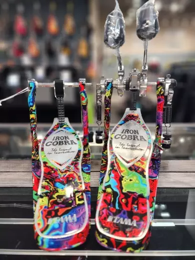 Tama - 50th Anniversary Limited Edition Iron Cobra Power Glide Twin Pedal - Marble Psychedelic Rainbow 2