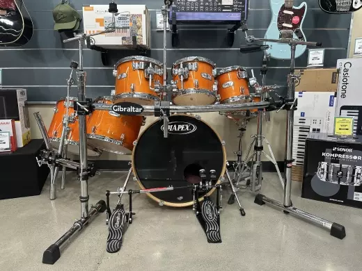 MAPEX - M-Series 7 Piece Transparent Orange Drum Kit w/ Hardware Rack & Accessories
