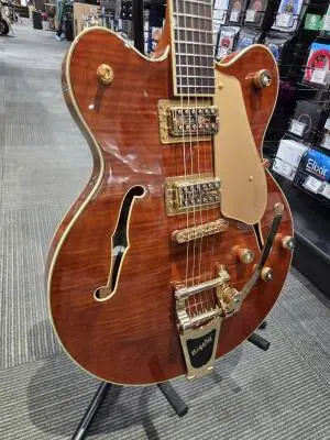 Gretsch Electromatic LTD Flame Okoume Broadkaster Double-Cut with Bigsby, Rosewood Fingerboard - Roundup Orange