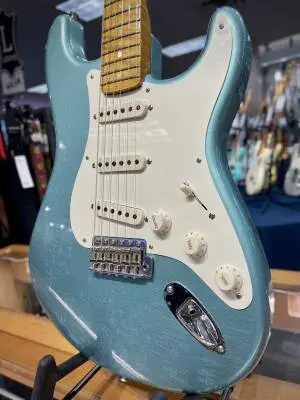 Fender Custom Shop - Limited Edition Roasted Pine Stratocaster DLX Closet Classic, 1-Piece Roasted AAA Flame Maple Neck and Fingerboard - Aged Teal Green Metallic 2