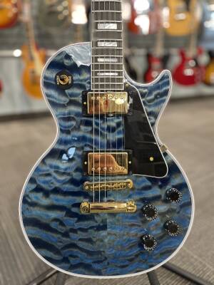 Store Special Product - Gibson Custom Shop - Les Paul Custom AAA Quilt Top Electric Guitar with Hardshell Case - Indigo Blue