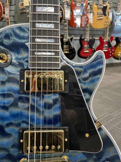 Store Special Product - Gibson Custom Shop - Les Paul Custom AAA Quilt Top Electric Guitar with Hardshell Case - Indigo Blue