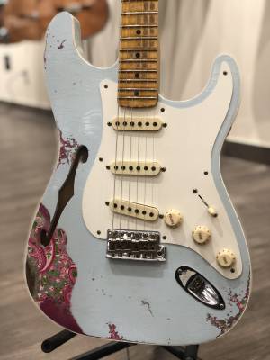 Fender Custom Shop 1956 Heavy Relic Thinline Stratocaster Sonic Blue Over Pink Paisley
