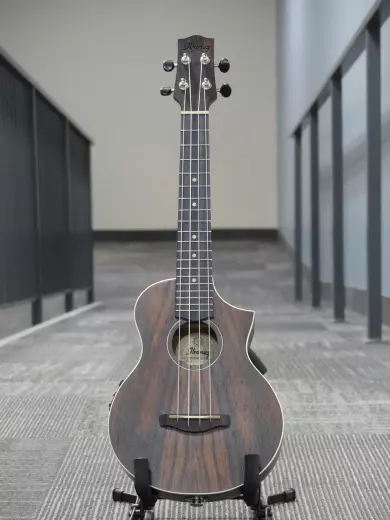 Ibanez - Ukull concert  pan coup UEW13MEE EW, bne de Macassar avec lectronique - Pores ouverts marron fonc