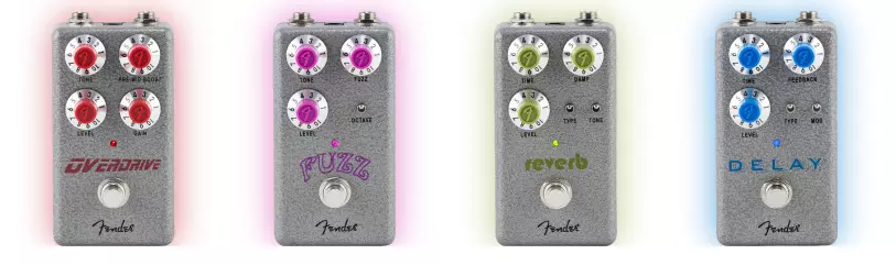 Image of 4 Fender Hammertone Pedals - Overdrive, Fuzz, Reverb, and Delay