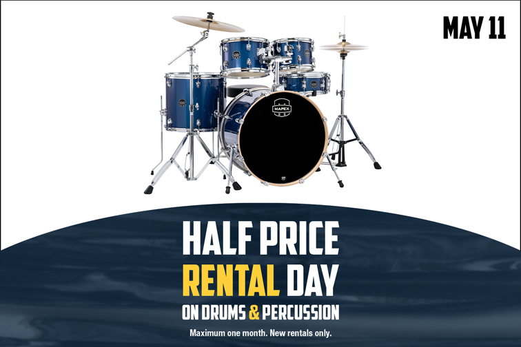 Half Price Rental Day on Drums & Percussion!