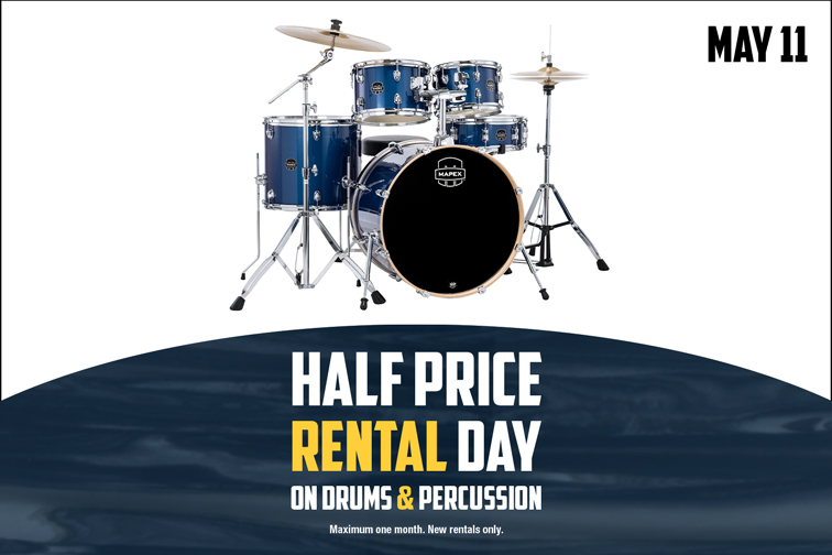 Half Price Rental Day on Drums & Percussion!