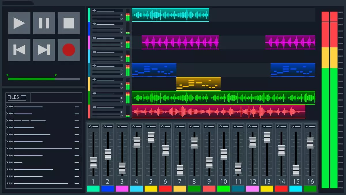 A screenshot of a DAW software with multiple tracks and different volume levels