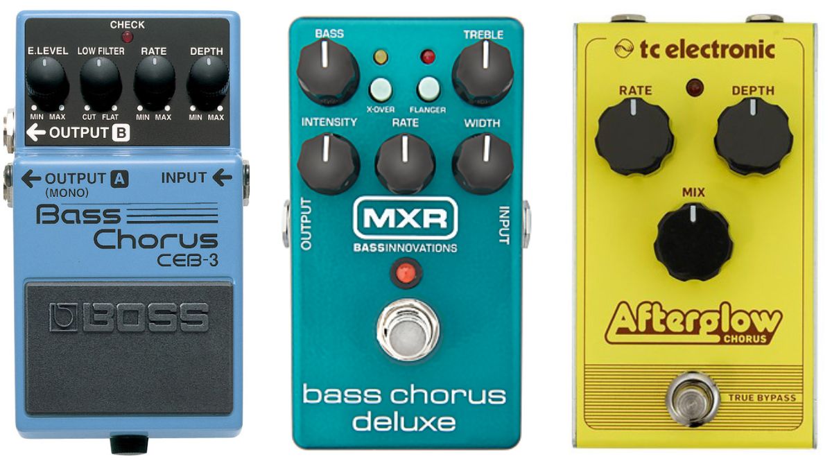 The BOSS CEB-3 Bass Chorus, the MXR M83 Bass Chorus Deluxe, and Afterglow Chorus (left to right)
