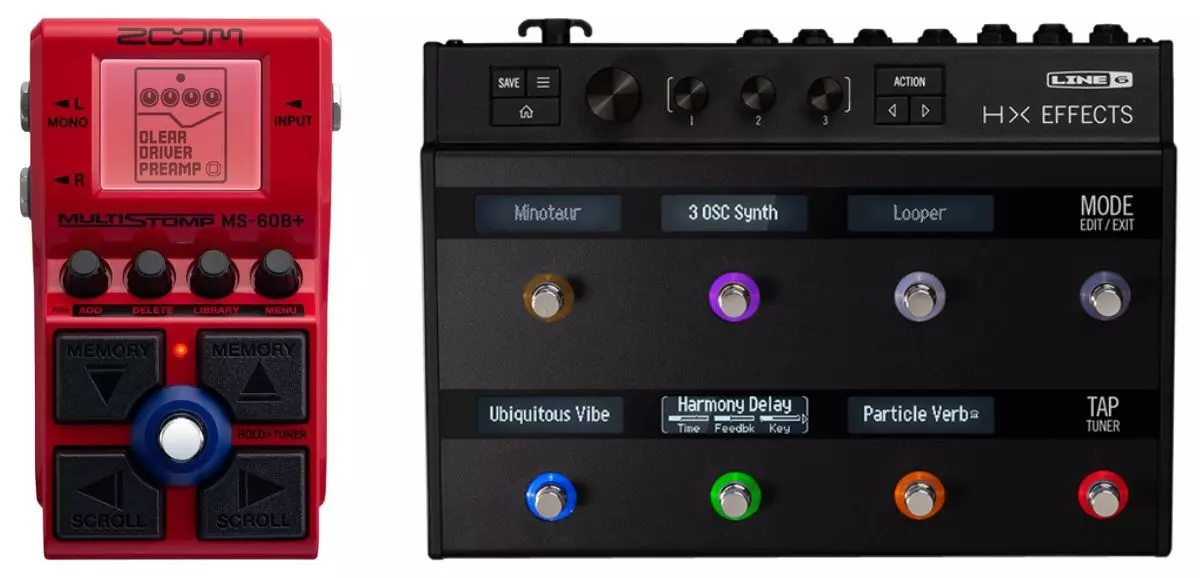 Zooms MS-60B Multistomp and the Line 6 HX Effects