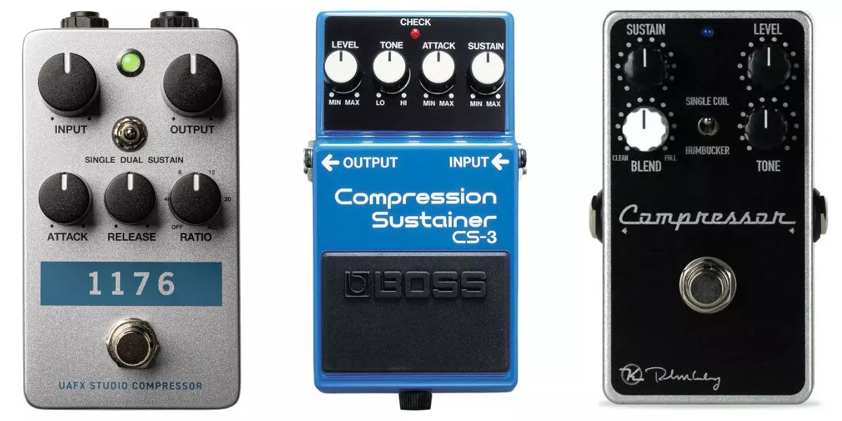 UAFX 1176 Studio Compressor, Boss CS-3 Compression Sustainer & Keeley Compressor Plus Compressor Pedal Effects