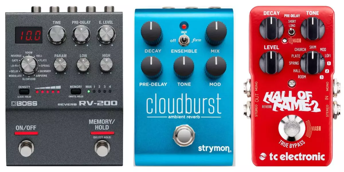 Strymon Cloudburst Flexible, TC Electronic Hall of Fame Reverb 2.0 & Boss RV-200 Reverb Pedal Effects