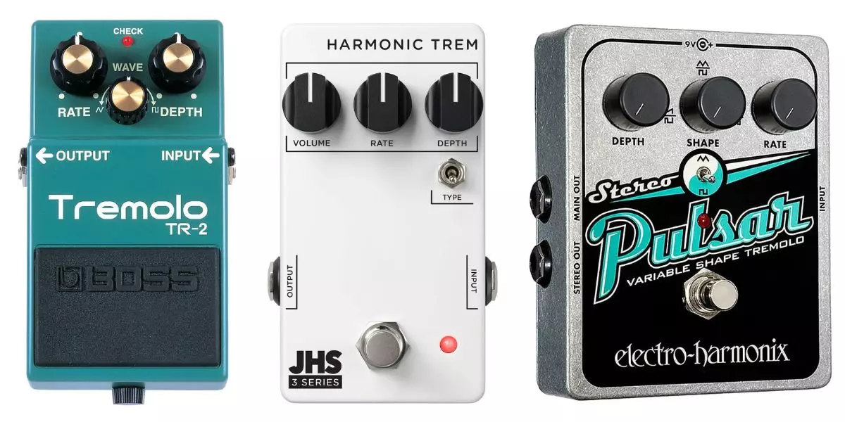 Boss TR-2, JHS Pedals 3 Series Harmonic, & Electro-Harmonix Micro Stereo Pulsar Tremolo Pedal Effects