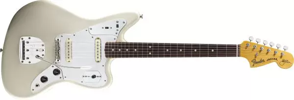 A Johnny Marr Jaguar guitar in olympic white