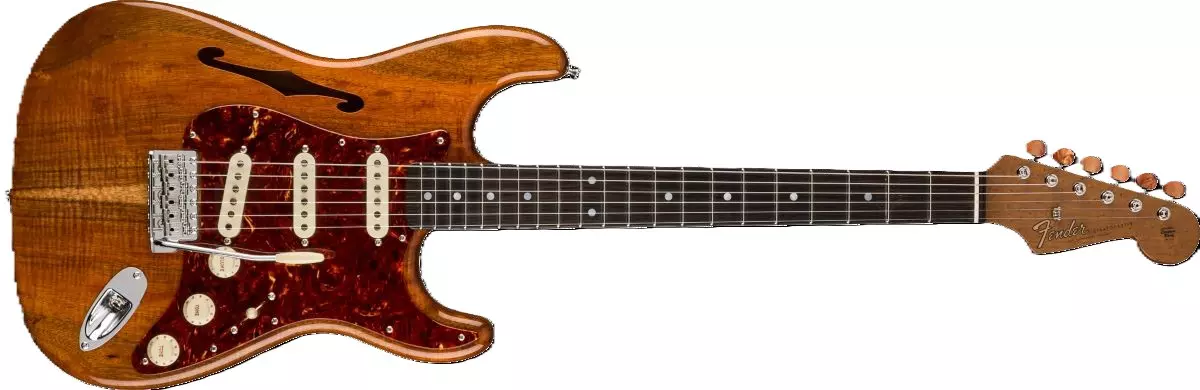 Artisan Koa Thinline Stratocaster, Roasted Ash Body with AAAA Figured Koa Top - Aged Natural, NOS