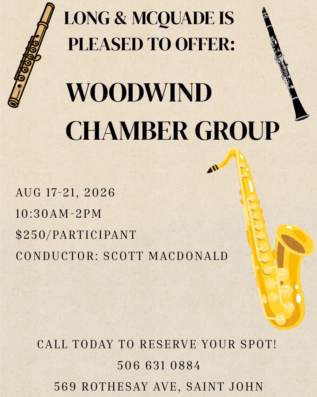 Woodwind Chamber Group Scott MacDonald lessons in Saint John