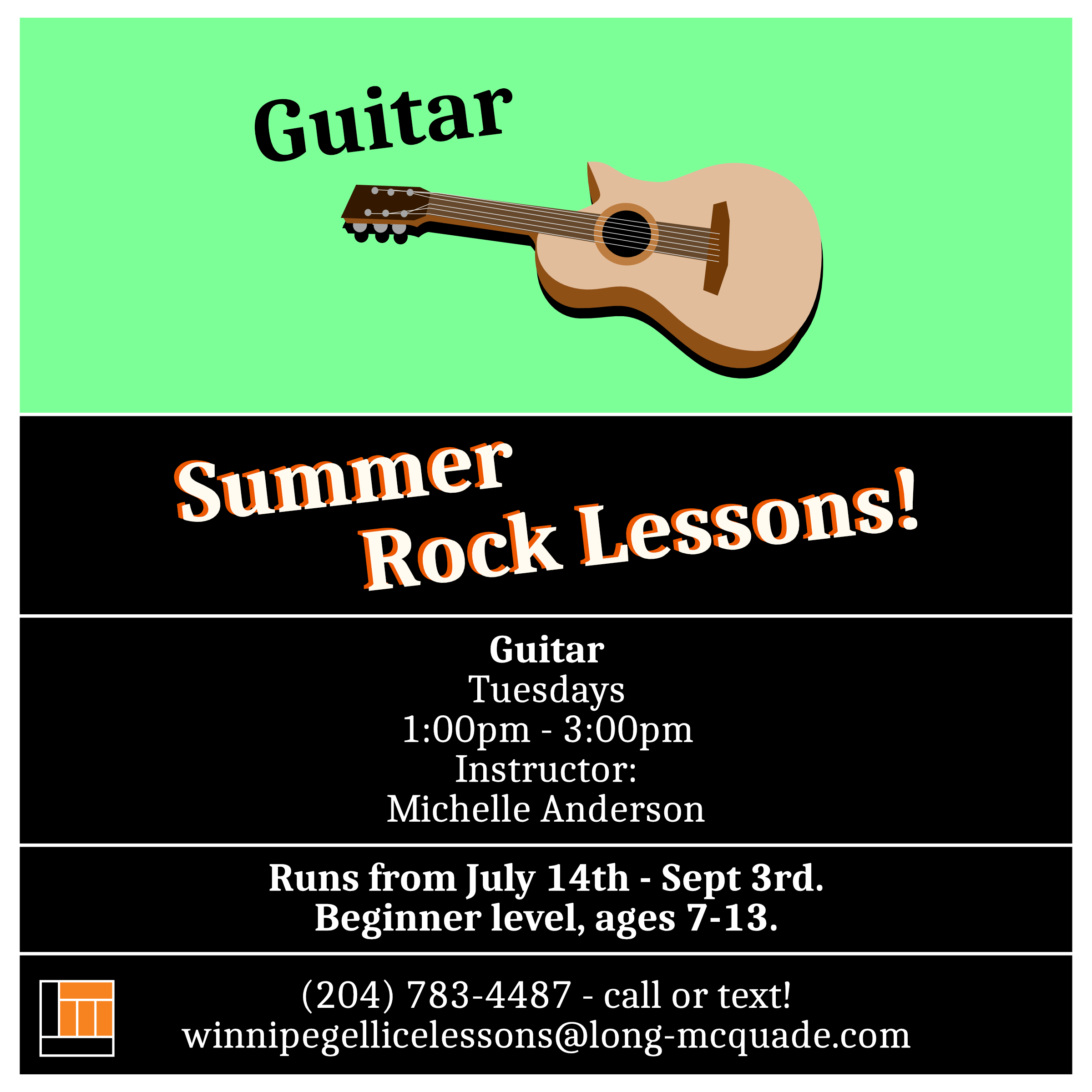 Online - Summer Guitar Rock Lessons Michelle Anderson lessons in Winnipeg (Ellice)