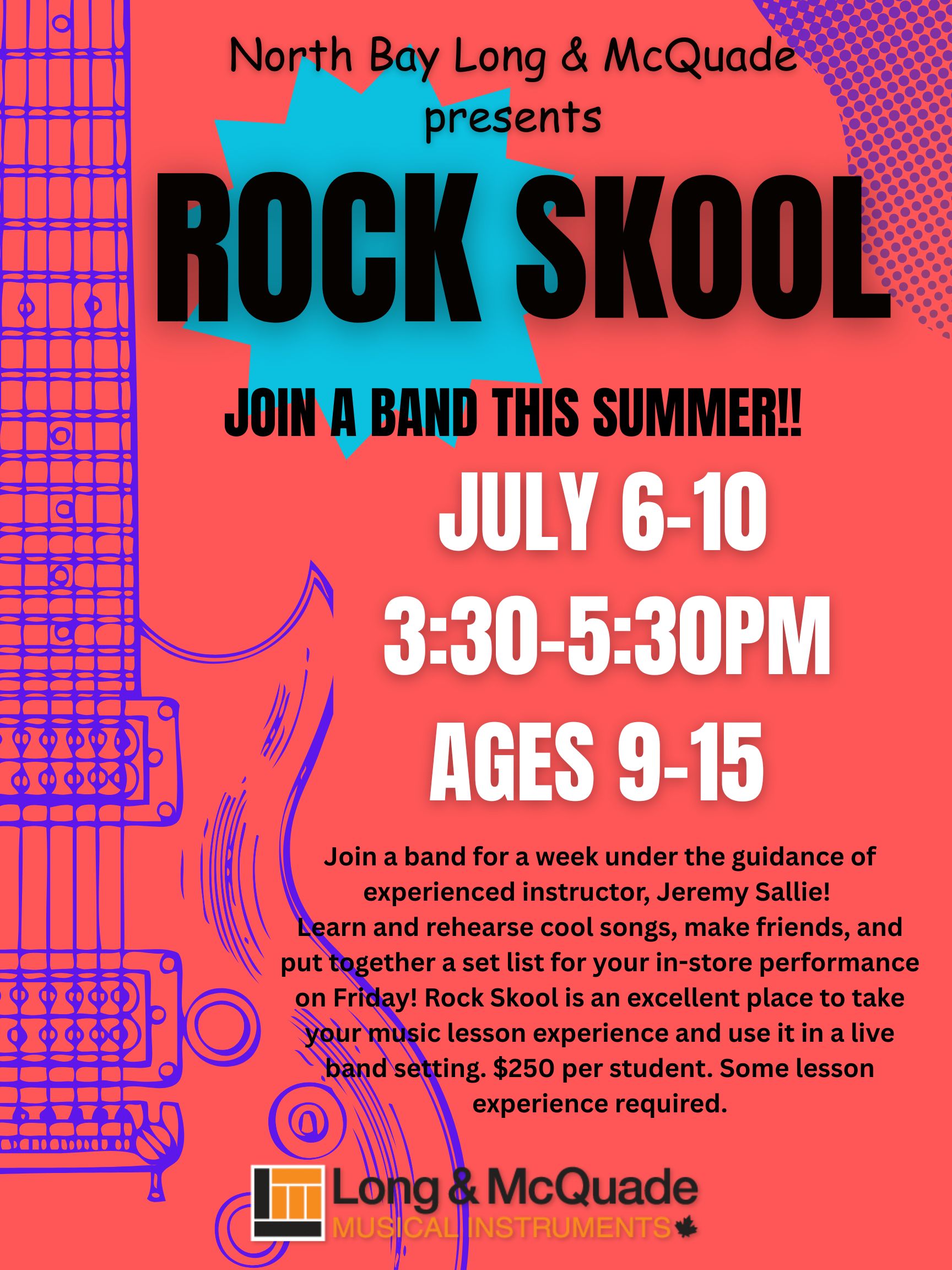 Rock Skool Jeremy Sallie lessons in North Bay